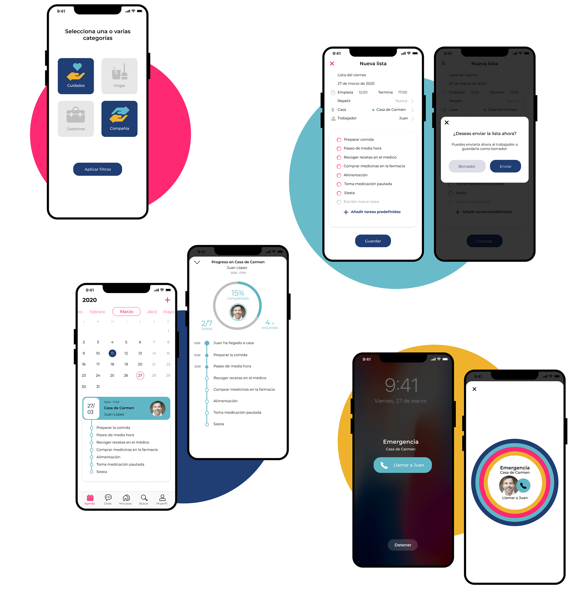 Categories, New List, Task Progress, Emergency Button.